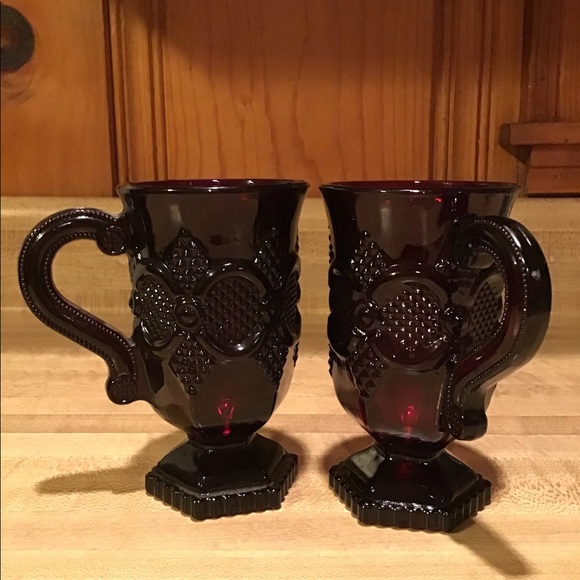 Vintage Other - Two Avon 1876 Cape Cod Ruby Glass Mugs